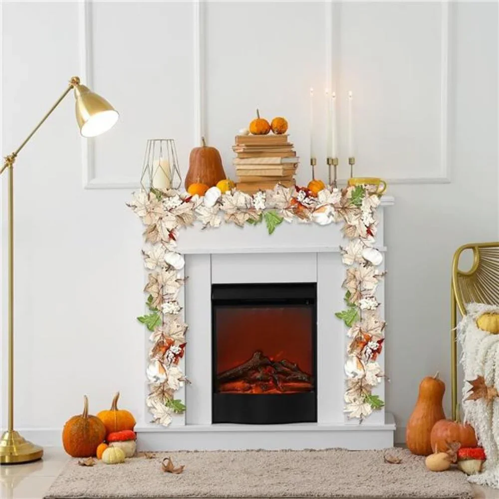 Fall Maple Leaf Garland with White Pumpkins Clusters of Berries